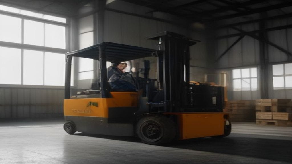 Forklift modern ditampilkan di gudang Lampung, menonjolkan layanan sewa forklift profesional untuk kebutuhan logistik.