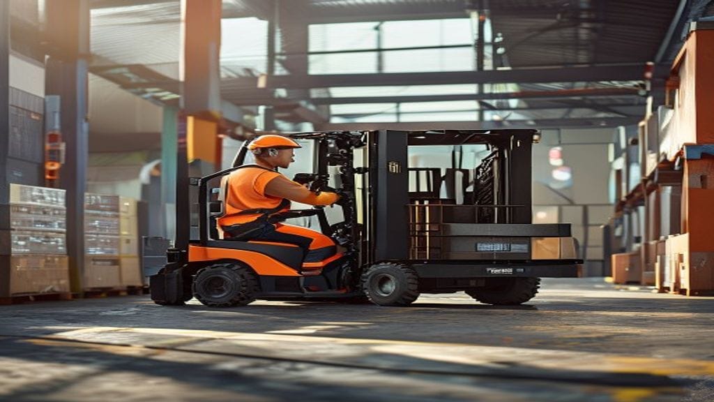 Forklift modern di gudang Lampung, layanan sewa forklift profesional untuk angkat berat