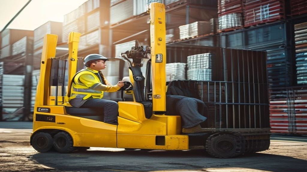 Operator forklift profesional di Lampung, mengendalikan mesin dengan aman dan efisien.