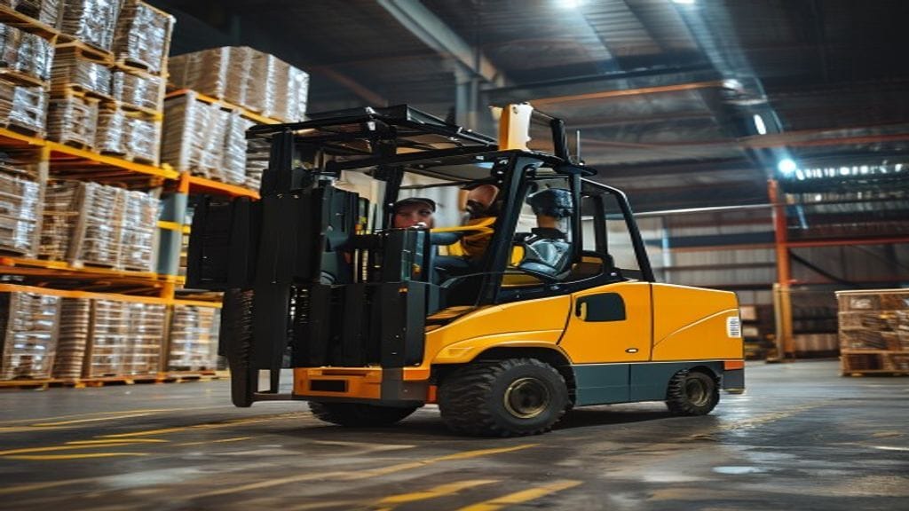 Gambar forklift 5 ton siap disewa di Lampung, ideal untuk proyek angkut material berat.